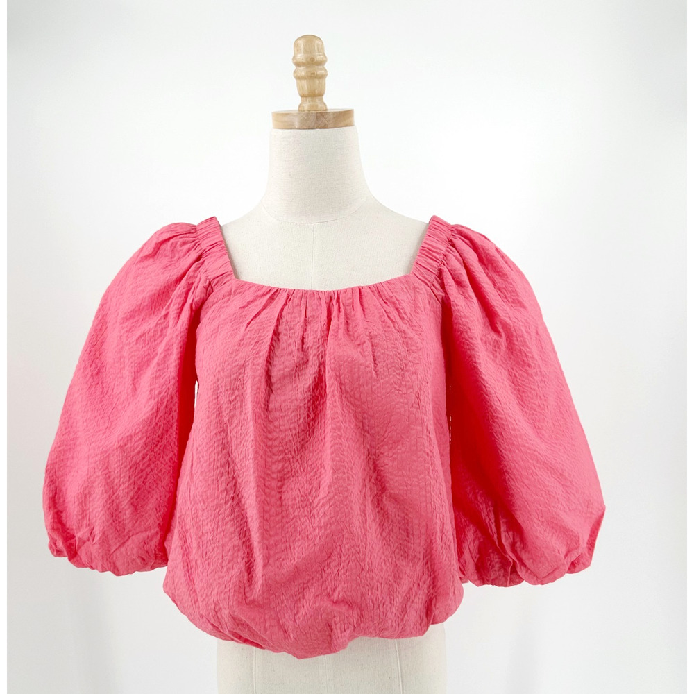 AYR Pink Puff Sleeve Square Neck Blouse